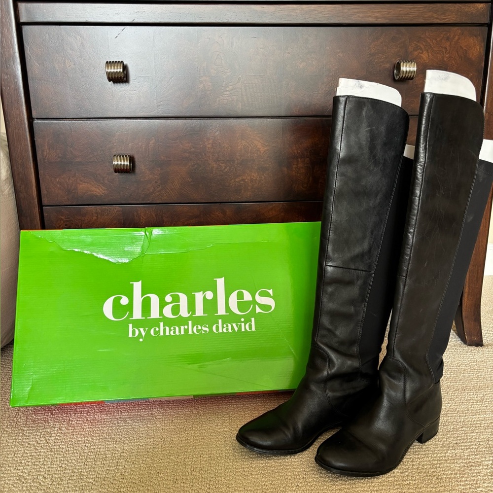 Charles by Charles David Jettison Black Leather Over the Knee Boots - Size 7.5